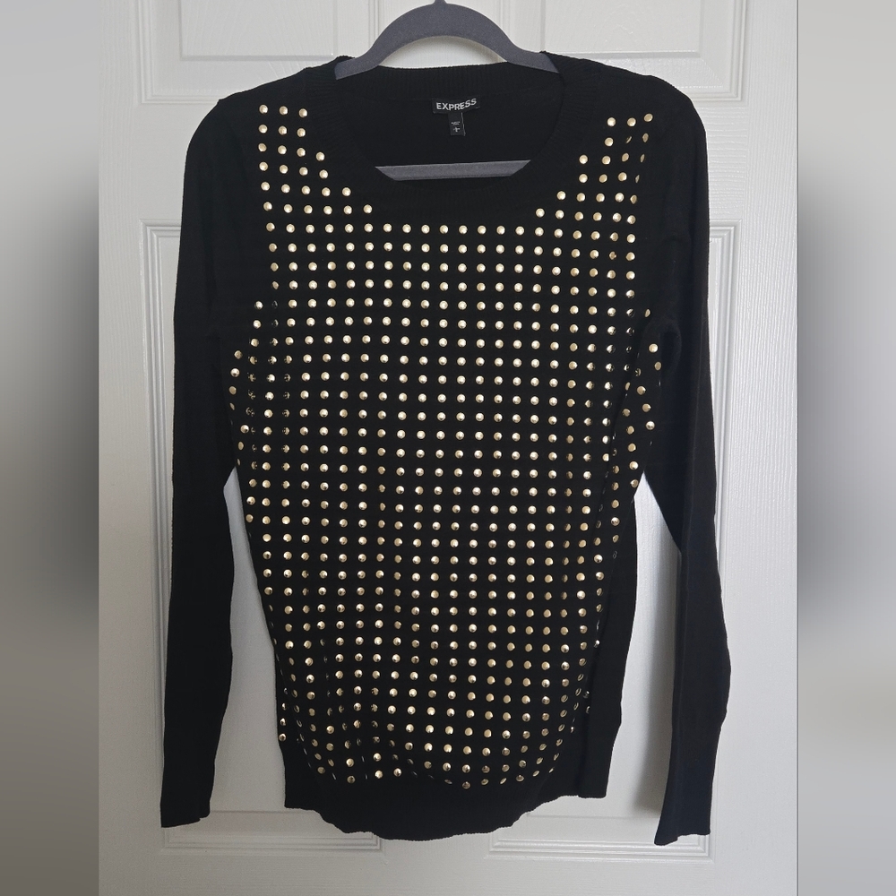 Express Black and Gold Studded Women's Top,size Large